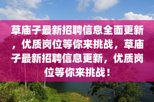 草廟子最新招聘信息全面更新，優(yōu)質(zhì)崗位等你來挑戰(zhàn)，草廟子最新招聘信息更新，優(yōu)質(zhì)崗位等你來挑戰(zhàn)！液壓動(dòng)力機(jī)械,元件制造