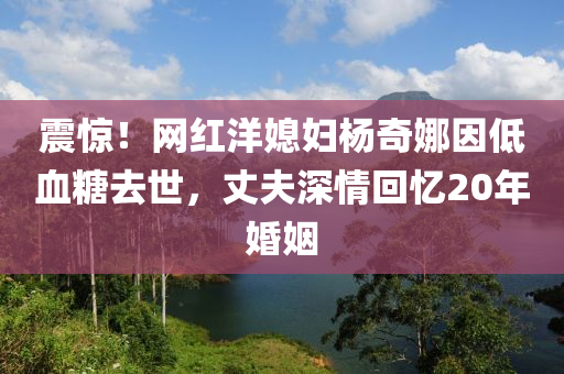 震驚！網(wǎng)紅洋媳婦楊奇娜因低血糖去世，丈夫深情回憶20年婚姻液壓動力機(jī)械,元件制造